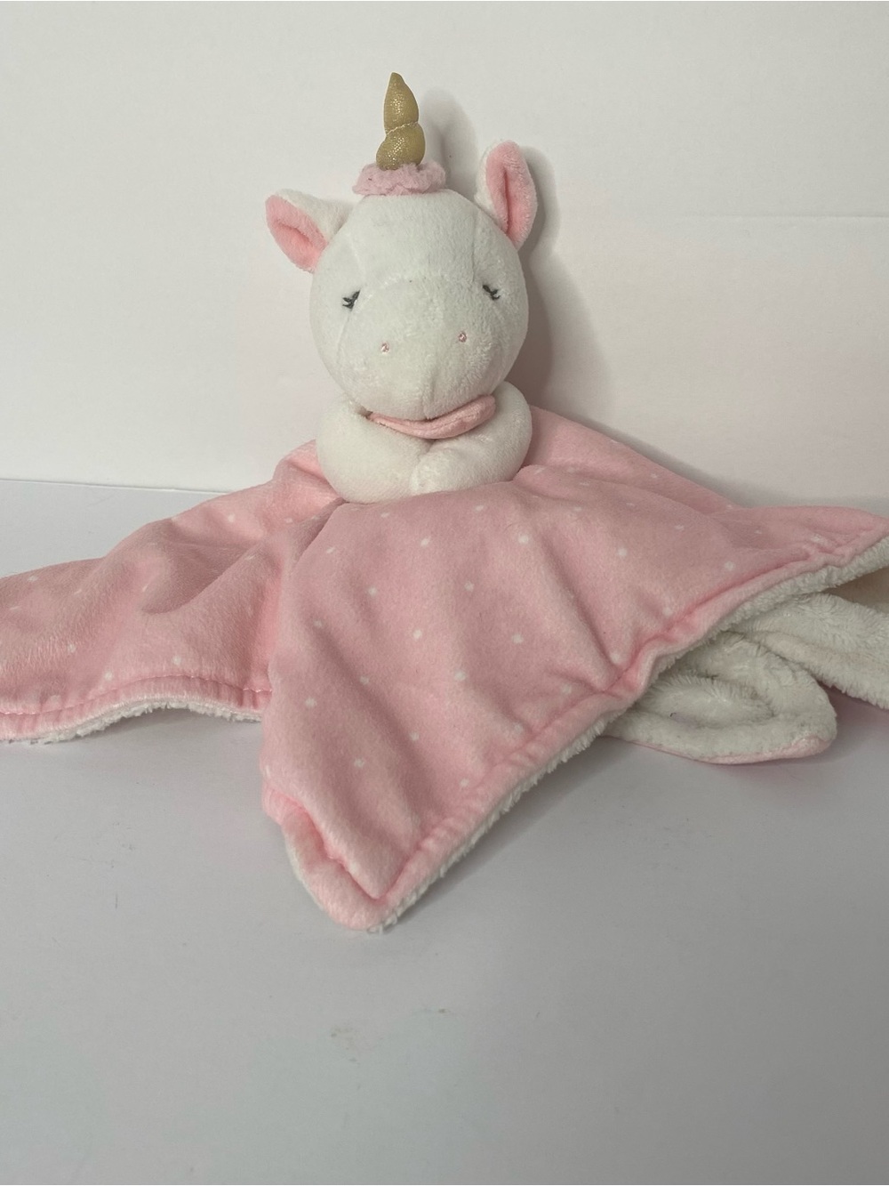 Carter's Pink and White Unicorn Lovey with Gold Horn